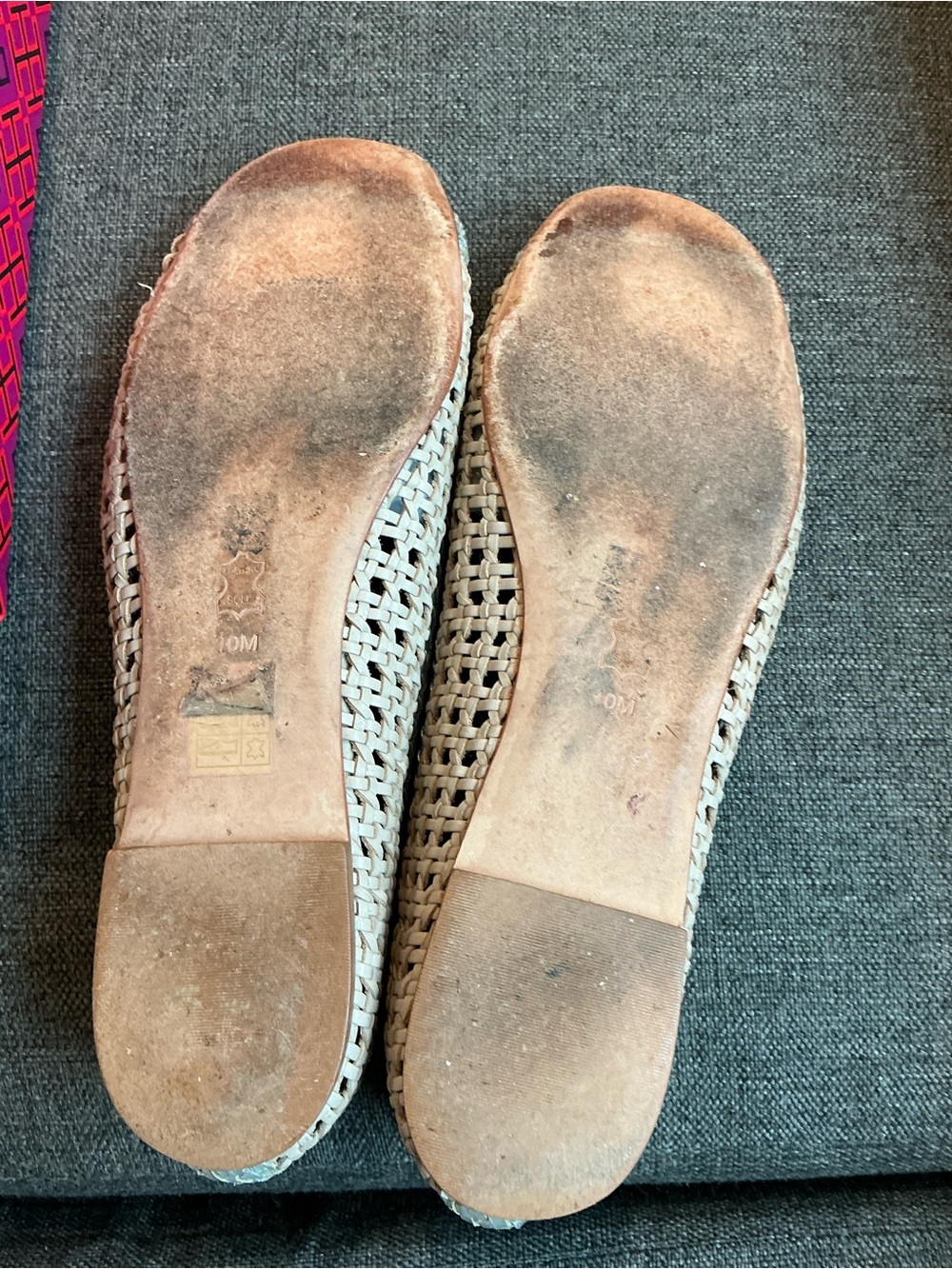 Tory Burch Chelsea woven Braided light taupe/silver Ballet Flats size 10 classy - Picture 3 of 6